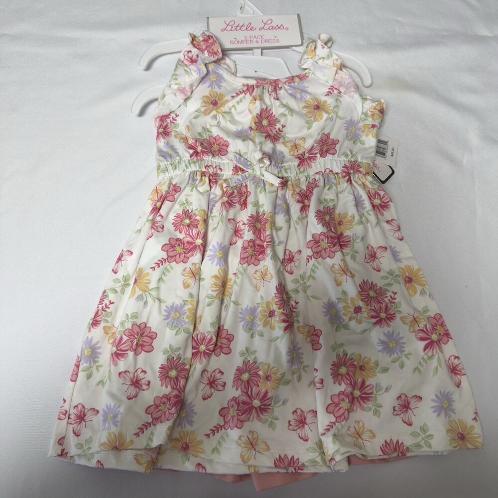 Little Lass Girls 2T Romper Dress Outfit Set 2 Pack Pink Floral Summer Apparel - Picture 2 of 6